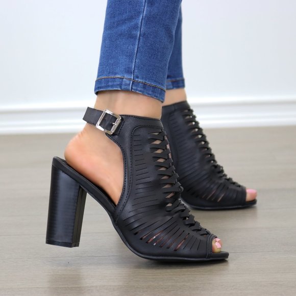 Black Open High Heel Ankle Booties - Picture 3 of 8